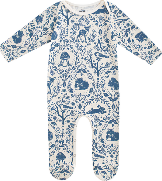 Footed Romper - Animal Tapestry Delft Blue