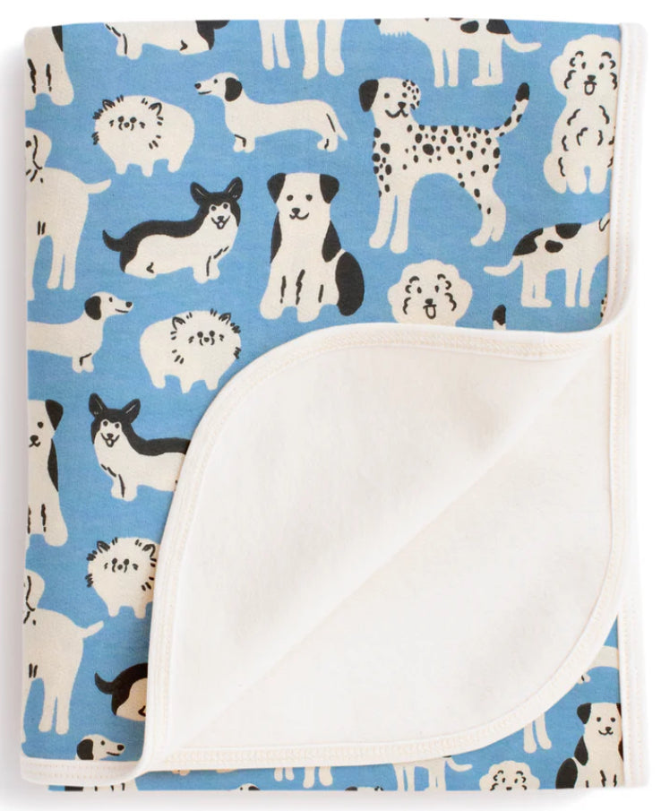 French Terry Blanket - Dog Parade Blue