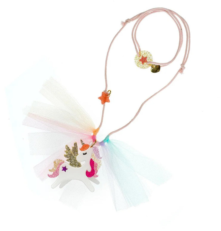Necklace - Unicorn Winged Coral Glitter
