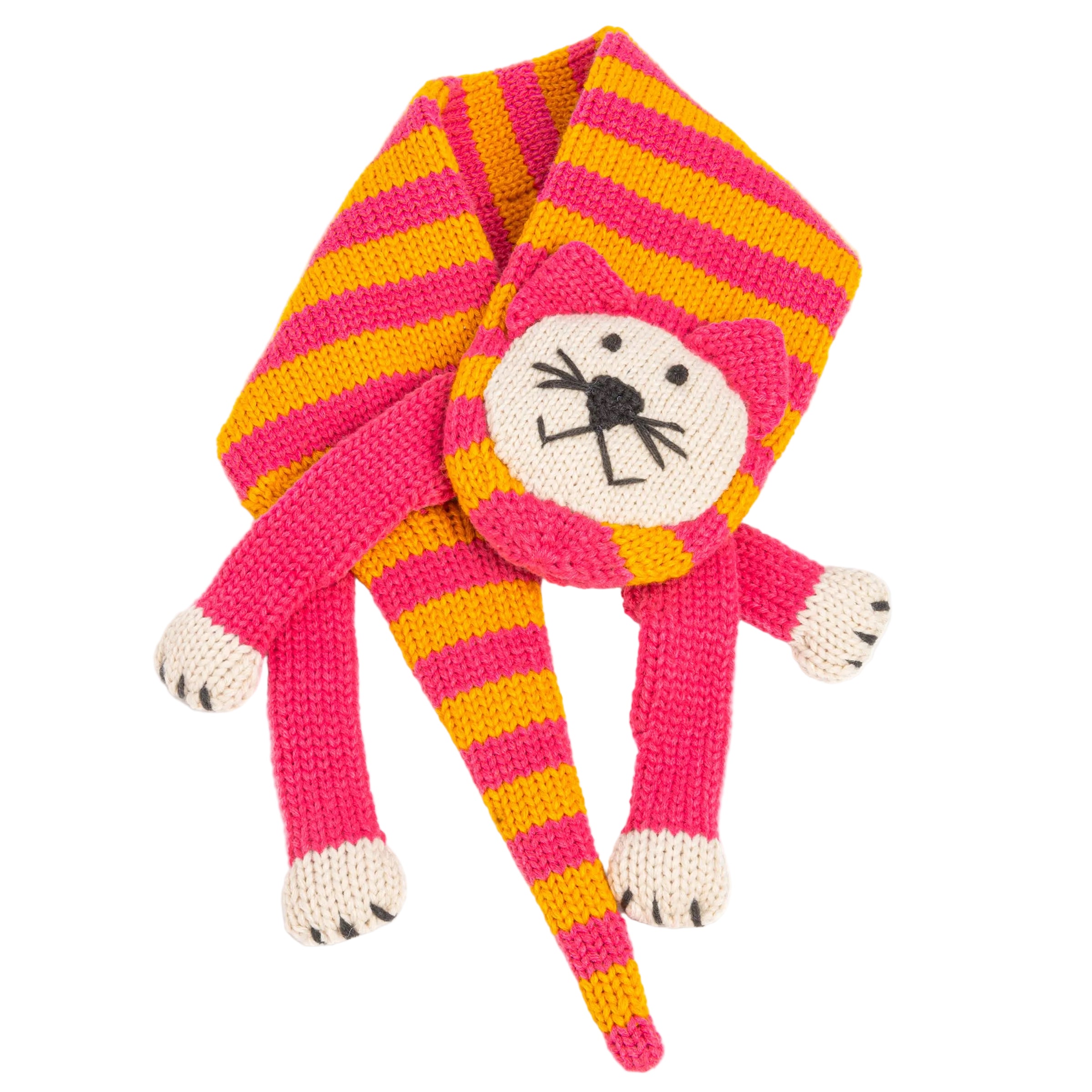 Knitted Cat Scarf- Berry Pink /Mustard
