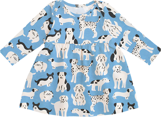 Lausanne Baby Dress - Dog Parade Blue