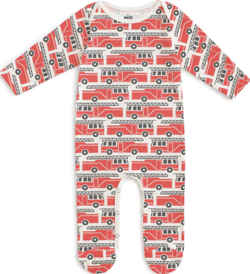 Footed Romper - Firetrucks Red