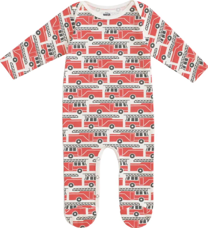 Footed Romper - Firetrucks Red