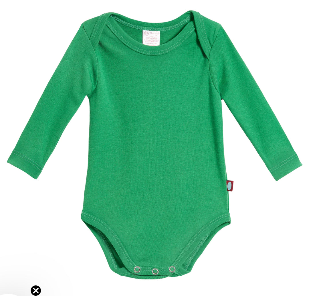 Baby Rib Long Sleeve Snap Onesie - Elf Green