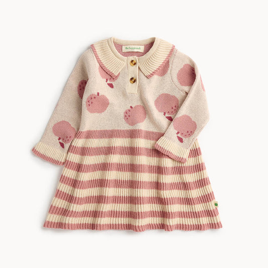 Kids Apple Knit Dress - Cream