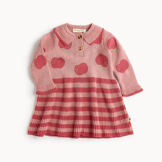 Kids Apple Knit Dress - Rosy