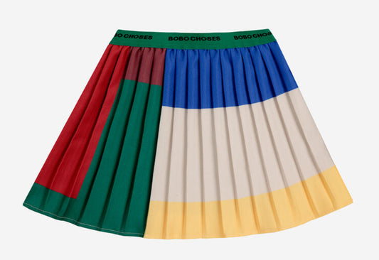 Color Block Pleated Woven Skirt