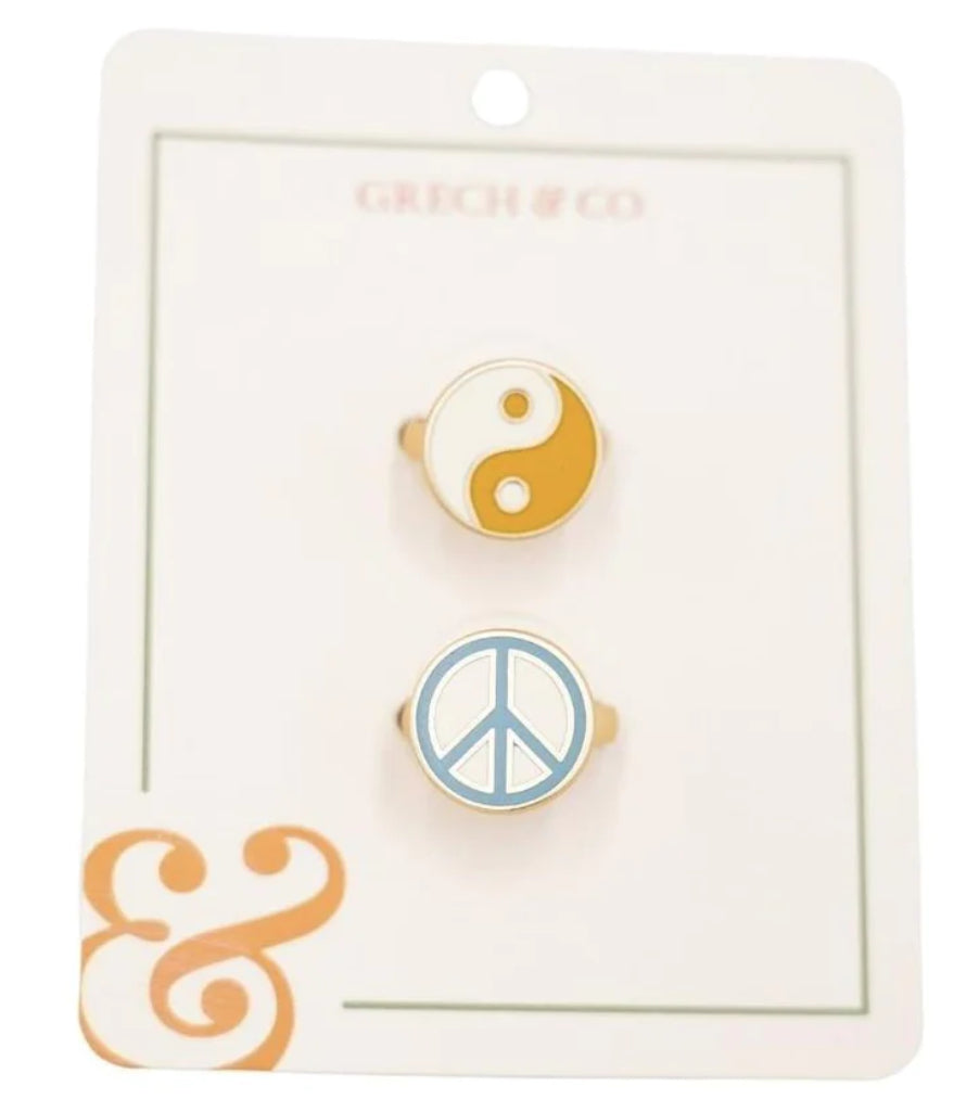 Enamel Rings - Ying Yang + Peace Sign