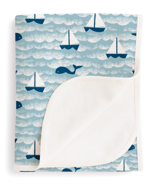 French Terry Blanket - Sailboats Ocean Blue & Navy