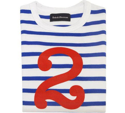 French Blue & White Breton Striped Number 2 T Shirt