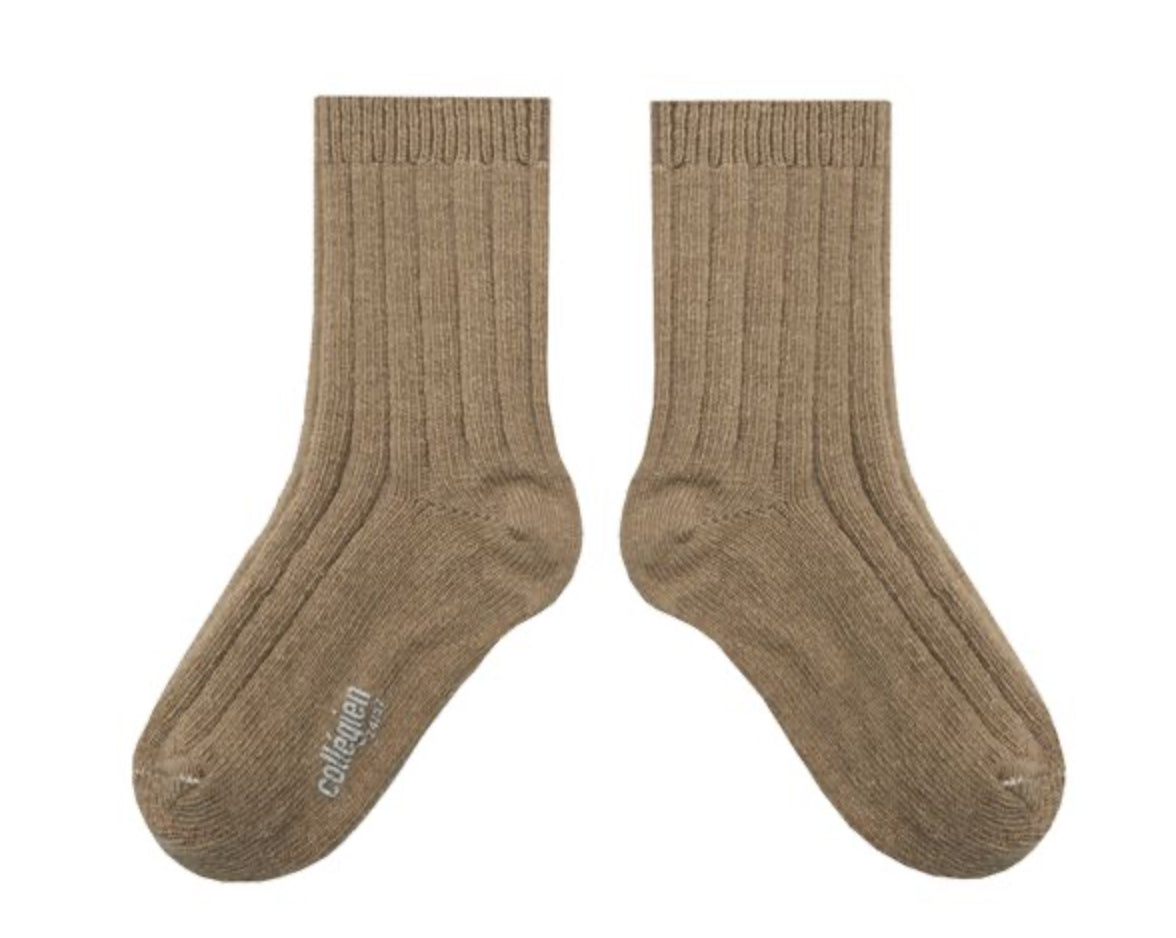 Chamois - Wool/Cashmere Ribbed Crew Sock