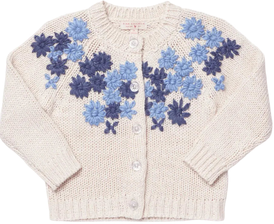 Blossom Sweater - Blue Embroidery Flowers
