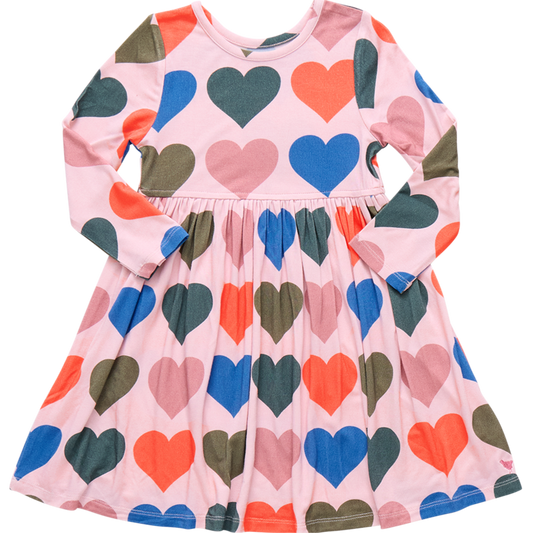 Bamboo Steph Dress - Pink Oversized Hearts