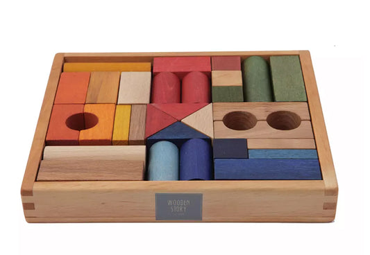 Wooden Rainbow Blocks in Tray