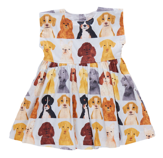 Adaline Dress - Light Blue Watercolor Dogs