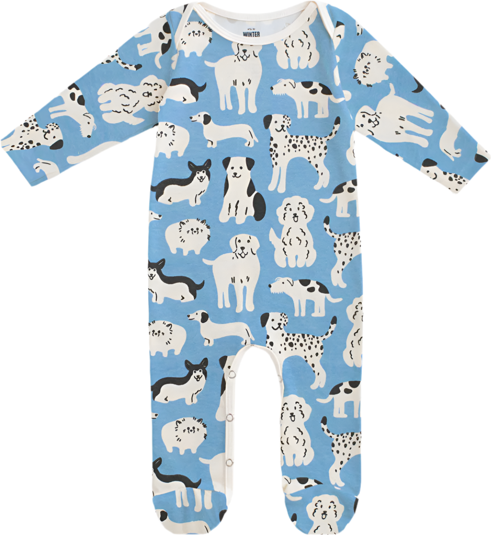 Footed Romper - Dog Parade Blue