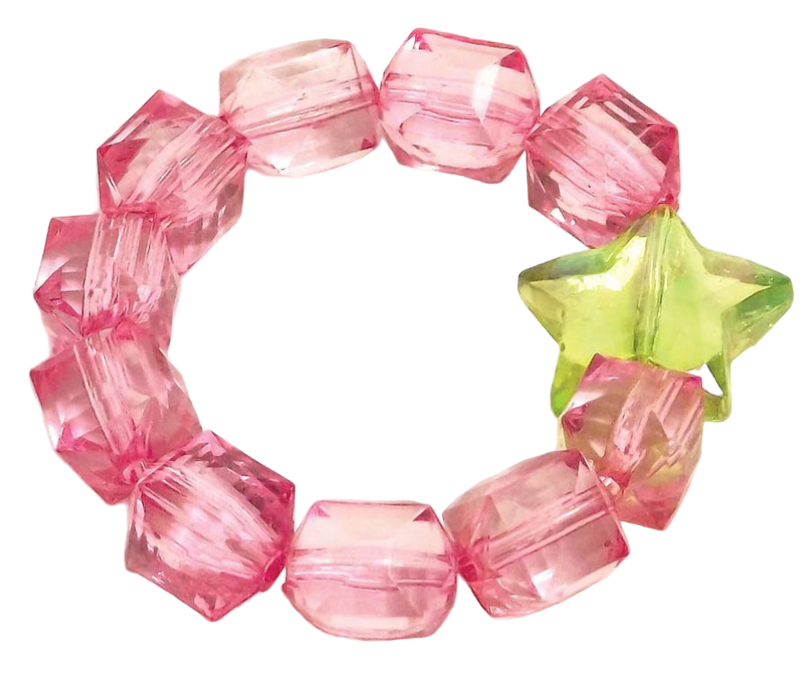 Rock Candy Stretch Bracelet with Star Bead - Light Pink/Lime