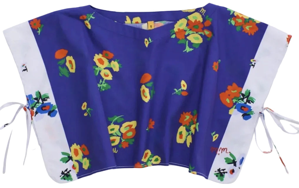 Blossom Patchwork Top Blue/White