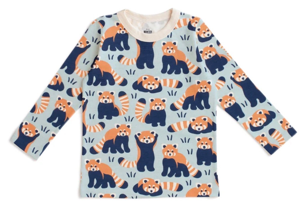 Long Sleeve Tee - Red Pandas Pale Blue