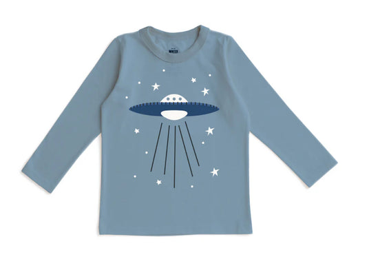 Long Sleeve Graphic Tee - UFO Lake Blue