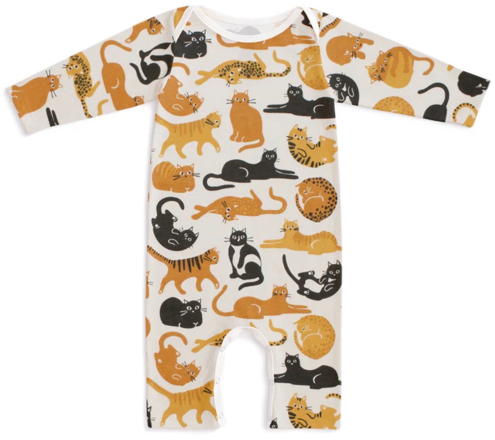 Long Sleeve Romper - Cat Friends Gold & Yellow