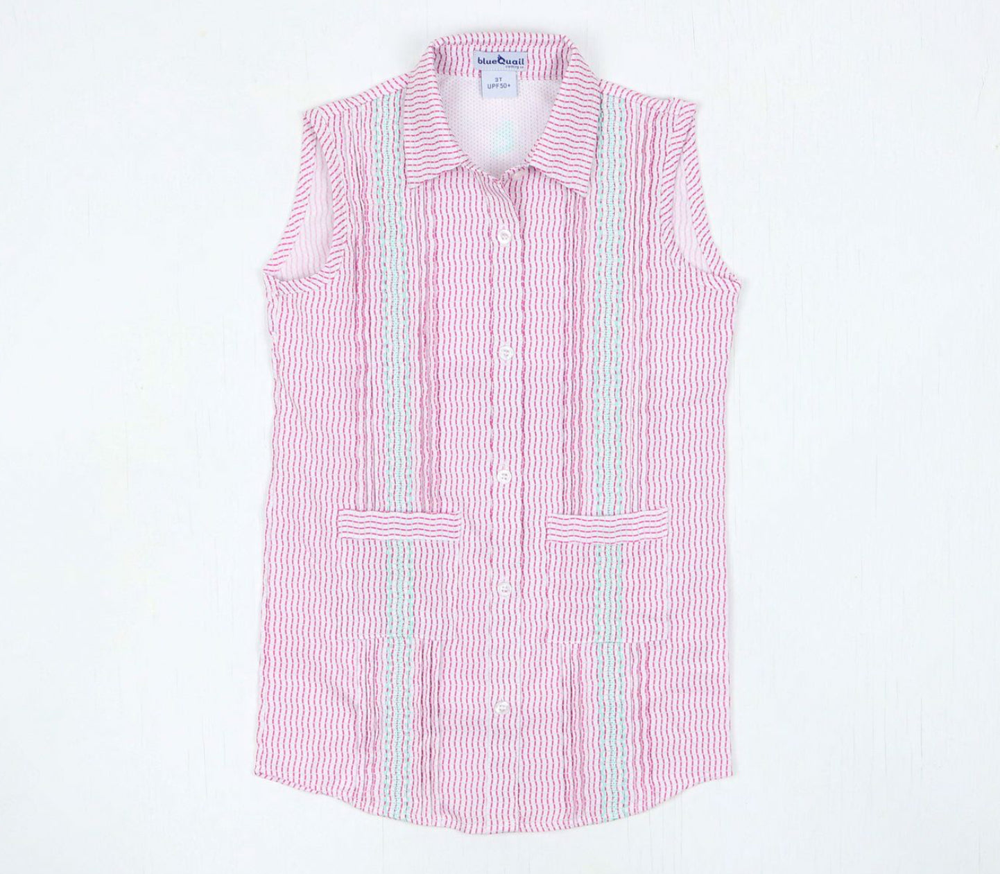 Guayabera Dress - Pink Mint Wave Check