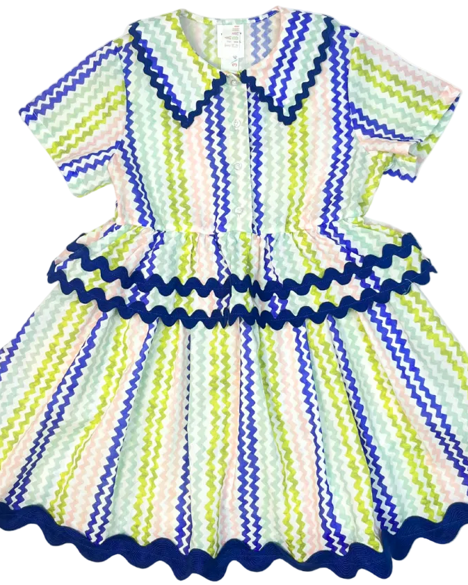 Ric Rac Shirt Dress - Aqua Mix