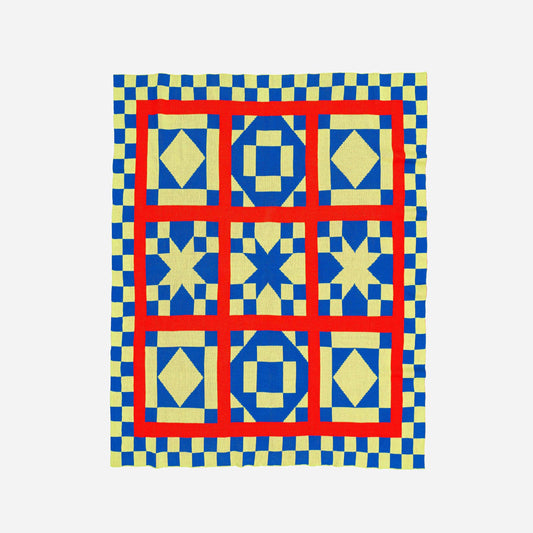 Quilt Block Throw - Lime Cobalt