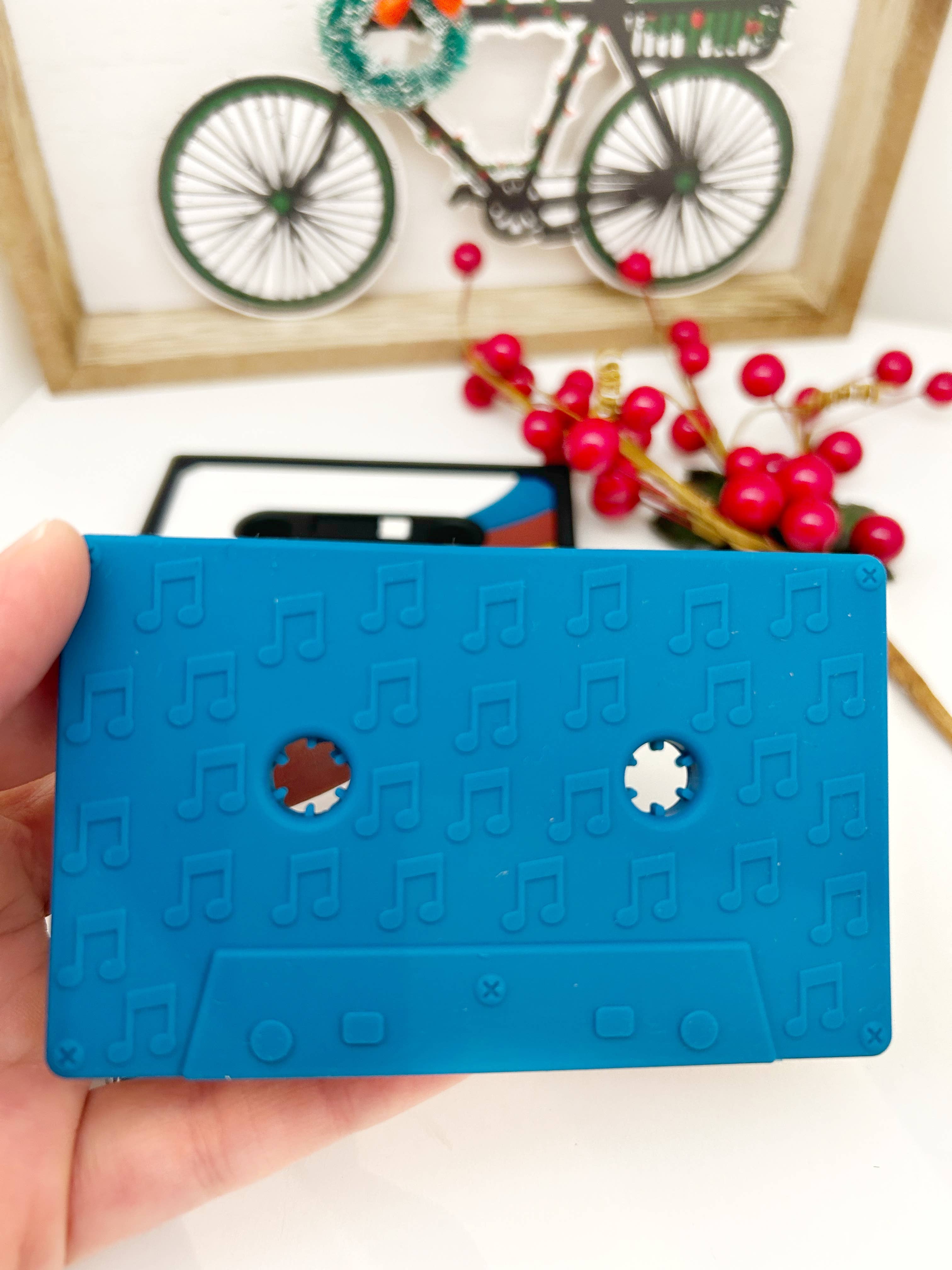 Cassette Tape Teether with Clip - Blue Retro