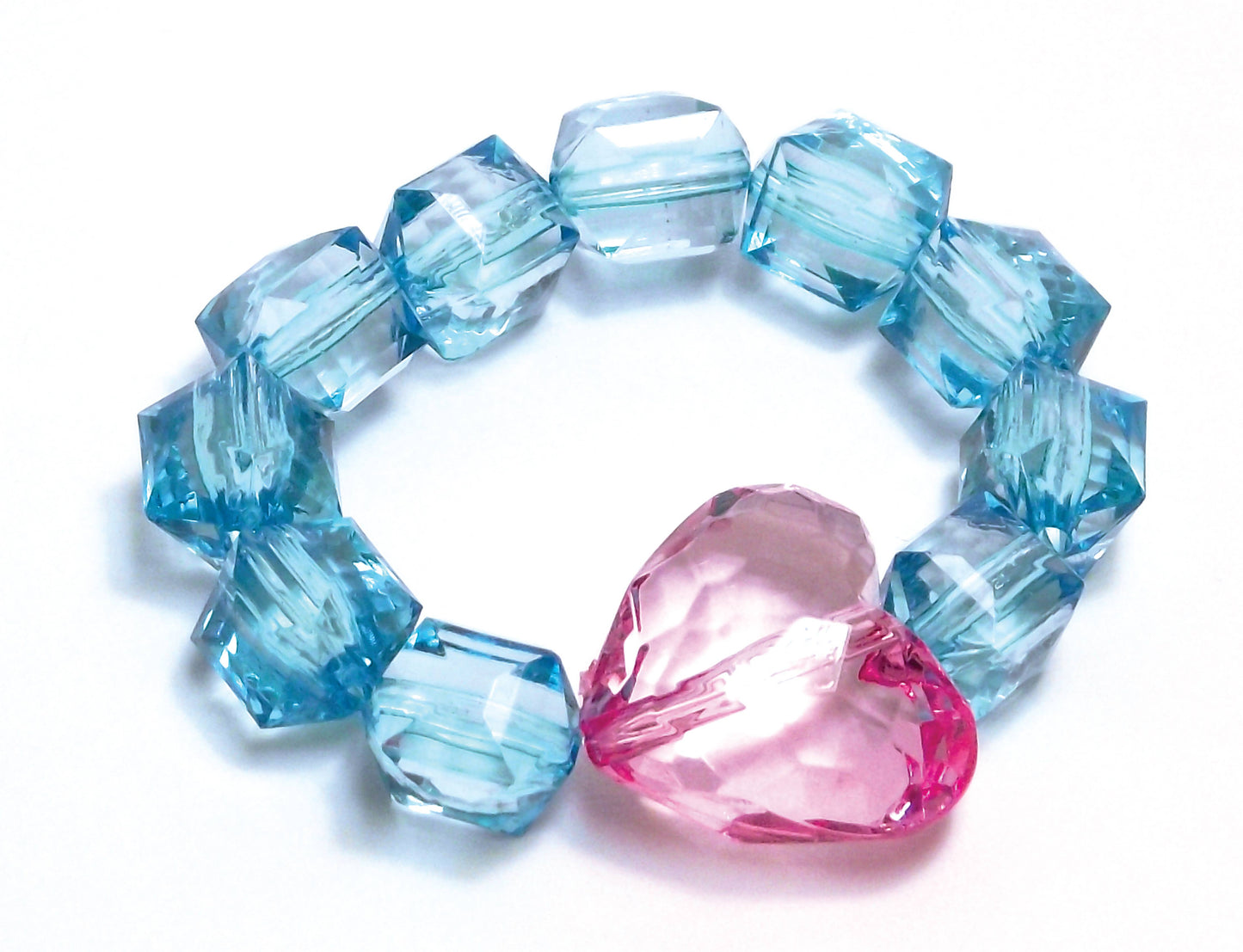 Rock Candy Stretch Bracelet with Heart - Aqua/Pink