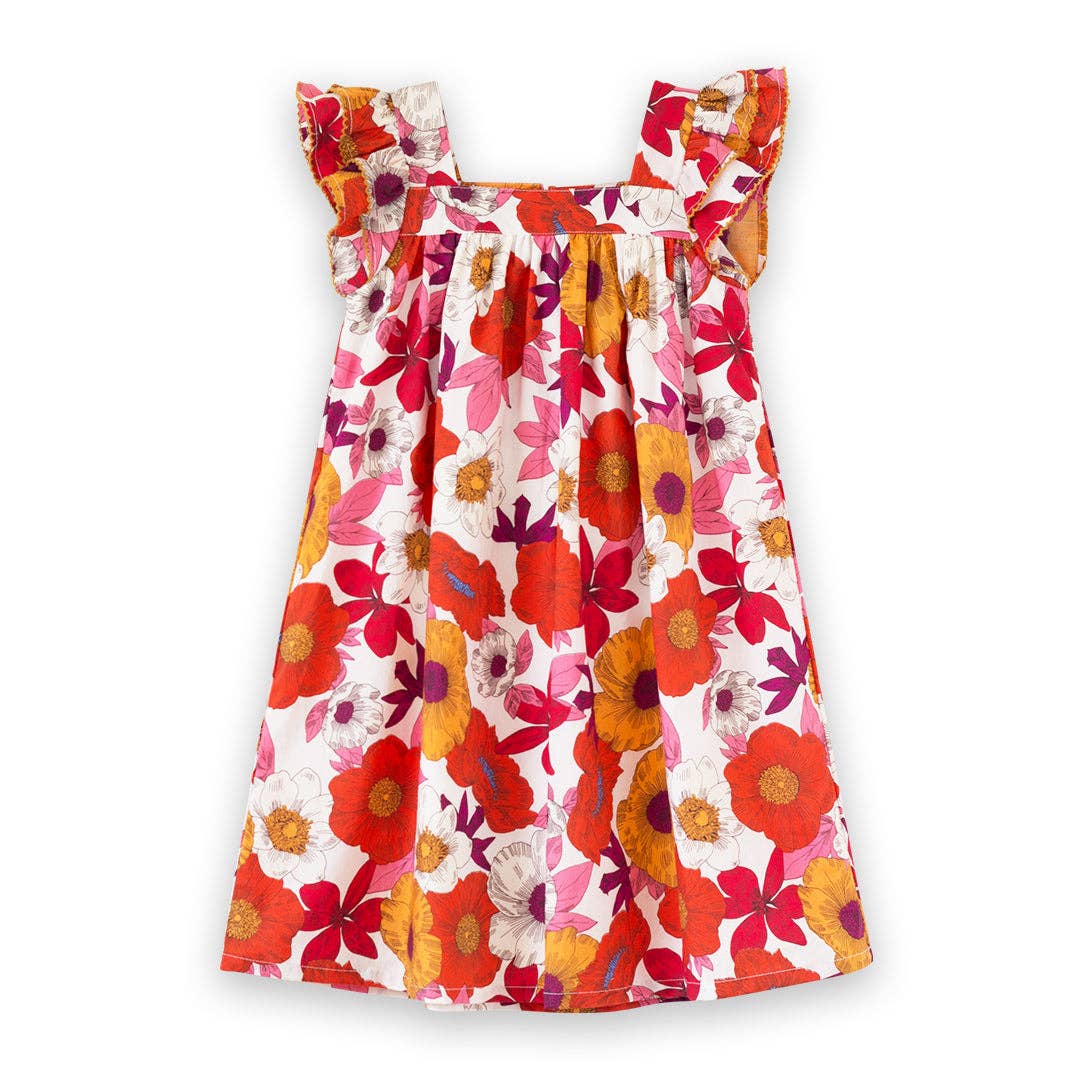 Everly Square Neck Dress | Red and Orange Floral Medley