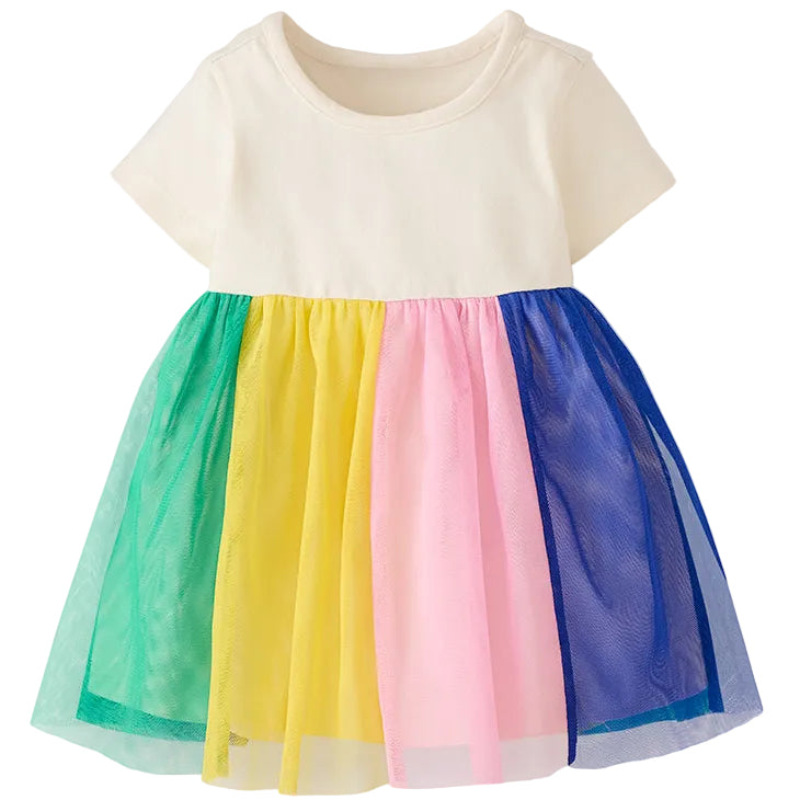 Short Sleeve Tulle Rainbow Dress