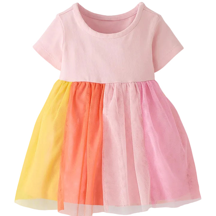 Short Sleeve Tulle Rainbow Dress