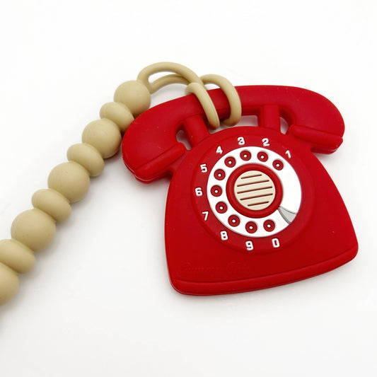 Rotary Dial Phone Teether with Clip - Red