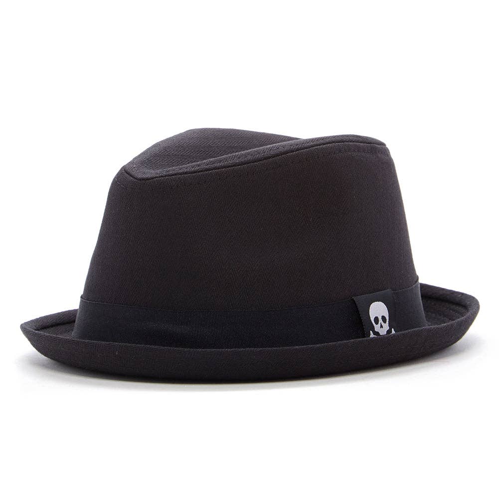 Black Fedora Hat with Skull