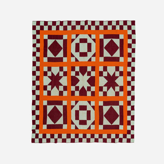 Quilt Block Throw - Jade Wine Red